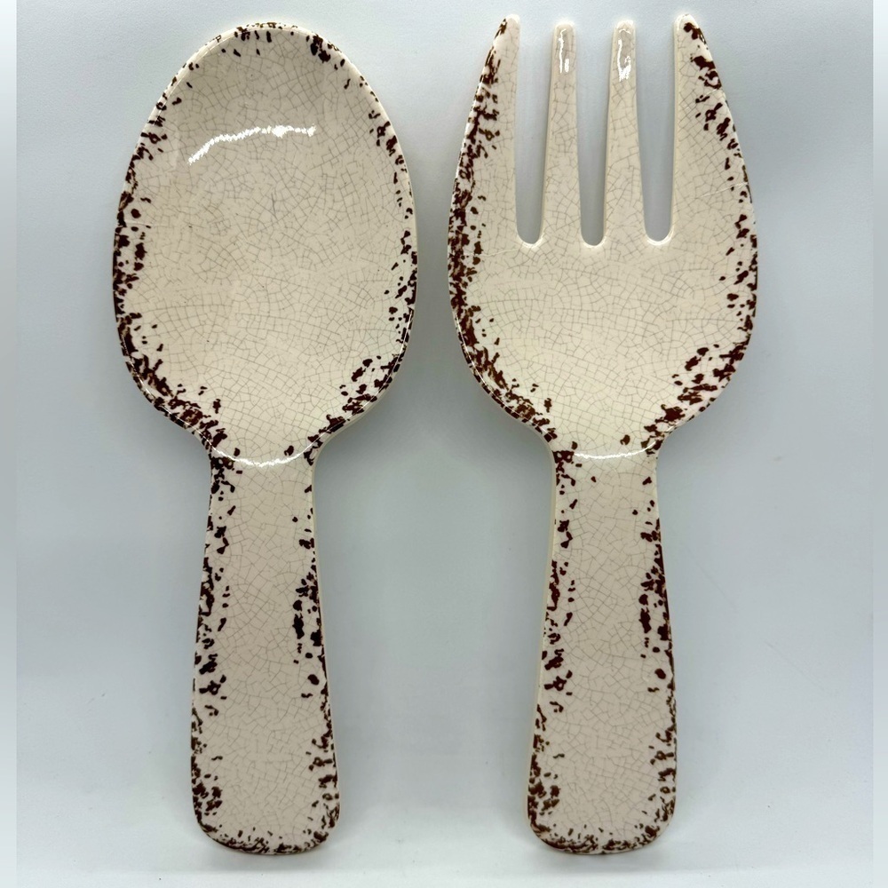Tommy Bahama Melamine Salad Serving Set Melamine Fork & Spoon Beige Crackle